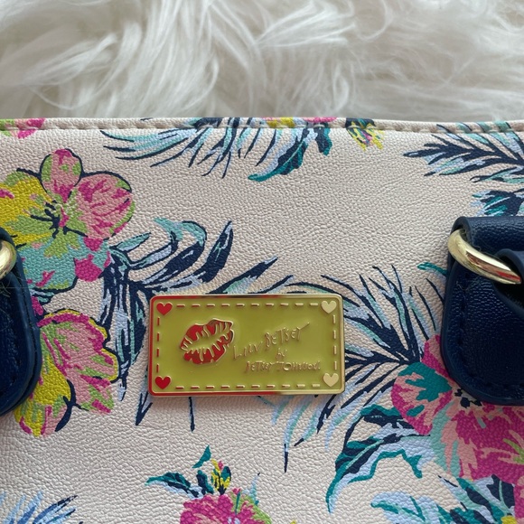 Betsey Johnson Blue, White, Yellow & Pink Tropical Purse w/ Removable Straps - Picture 4 of 16